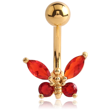 GOLD PVD COATED BRASS JEWELED BUTTERFLY NAVEL BANANA