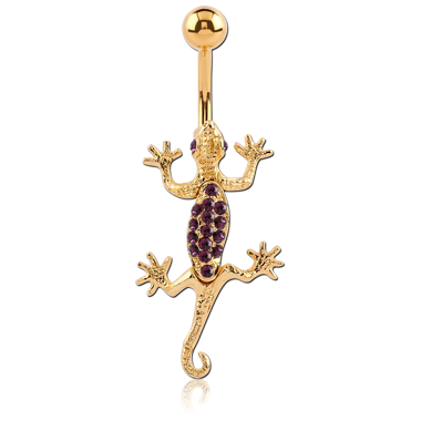 GOLD PVD COATED BRASS JEWELED NAVEL BANANA - SALAMANDER