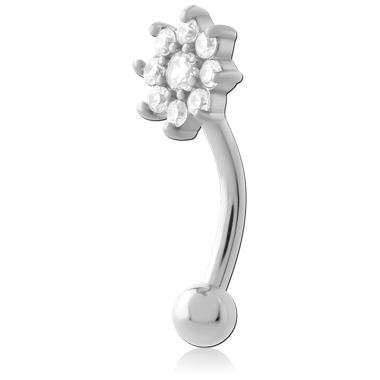 316L SURGICAL STEEL CURVED MICRO BARBELL FLOWER CLEAR GEM CLUSTER TOP