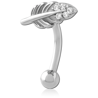 316L SURGICAL STEEL CURVED MICRO BARBELL WRAPPED LEAF TOP CLEAR GEMS