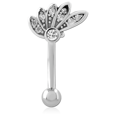 316L SURGICAL STEEL CURVED MICRO BARBELL FAN PETAL CLUSTER CLEAR GEMS