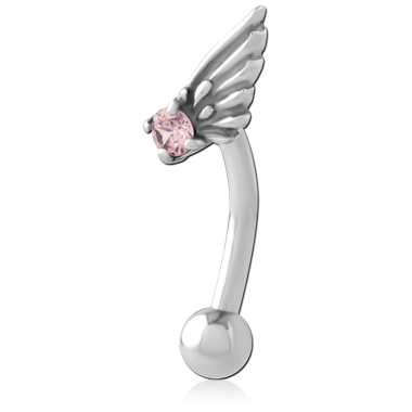 316L SURGICAL STEEL CURVED MICRO BARBELL SINGLE WING PINK GEM