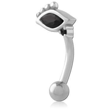 316L SURGICAL STEEL CURVED MICRO BARBELL EYE TOP BLACK GEM