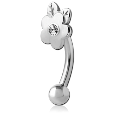316L SURGICAL STEEL JEWELED CURVED MICRO BARBELL- FLOWER WITH LEAFS