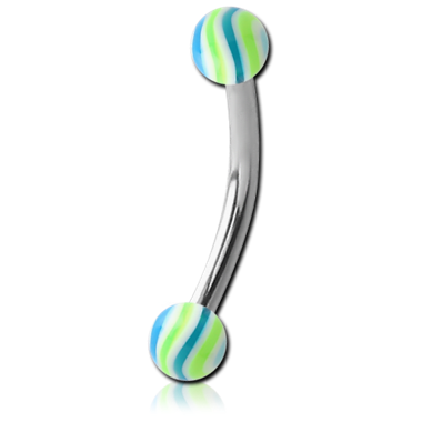 SURGICAL STEEL CURVED MICRO BARBELL WITH WAVE CANDY UV ACRYLIC BALLS