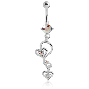 RHODIUM PLATED JEWELED NAVEL BANANA