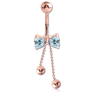 ROSE GOLD PVD COATED BRASS JEWELED BOW NAVEL BANANA