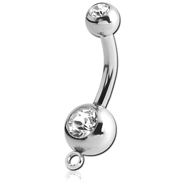 SURGICAL STEEL DOUBLE PREMIUM CRYSTAL JEWELED MINI NAVEL BANANA WITH HOOP