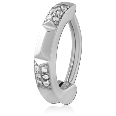 316L SURGICAL STEEL BELLY CLICKER PYRAMID CENTER WITH PAVE GEM ACCENTS