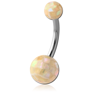 STERILE SURGICAL STEEL WITH EPOXY COATED SYNTHETIC MOTHER OF PEARL MOSAIC BALL NAVEL BANANA