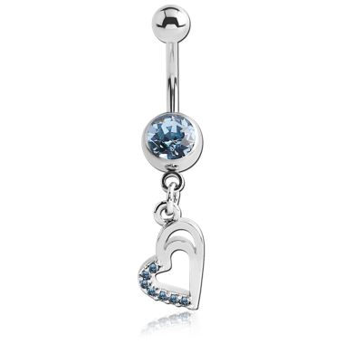 STERILE SURGICAL STEEL JEWELED NAVEL BANANA WITH DANGLING CHARM - HEART