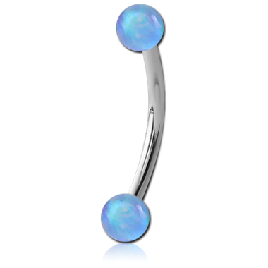 STERILE SURGICAL STEEL CURVED MICRO BARBELL WITH DOUBLE SYNTHETIC OPAL BALLS
