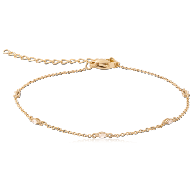 GOLD PVD 18K COATED SURGICAL STEEL BRACELET MARQUISE CLEAR GEM STATIONS