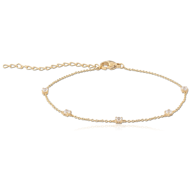 316L GOLD PVD 18K COATED SURGICAL STEEL BRACELET FIVE ROUND CLEAR GEMS