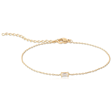 316L GOLD PVD 18K SURGICAL STEEL NECKLACE BAGUETTE CLEAR STONES STATION DESIGN ADJUSTABLE CHAIN