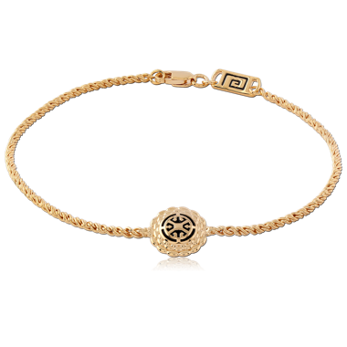 GOLD PLATED 18K STERLING SILVER 925 BRACELET ROPE CHAIN WITH GREEK KEY MEDALLION