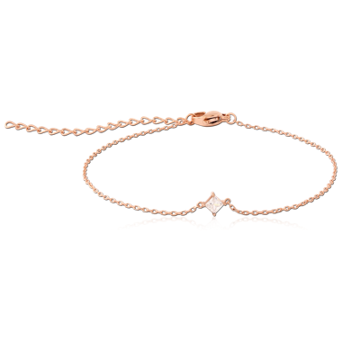 316L ROSE GOLD PVD COATED SURGICAL STEEL BRACELET SQUARE CLEAR GEM STATIONS
