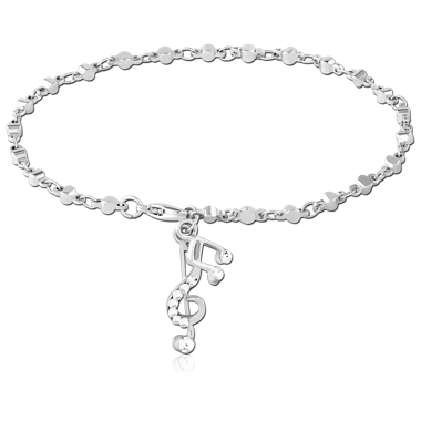 NICKEL FREE RHODIUM PLATED BRASS BRACELET WITH MUSICAL NOTES CHARM