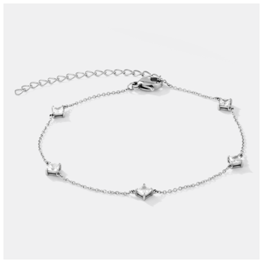 316L SURGICAL STEEL BRACELET SQUARE CLEAR GEM STATIONS