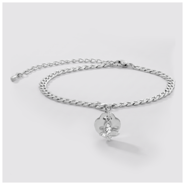 316L SURGICAL STEEL BRACELET CURB CHAIN WITH HEART CLOVER CHARM CLEAR GEMS
