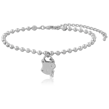 316L SURGICAL STEEL BRACELET BALL BEAD CHAIN WITH LOCK AND KEY CHARMS