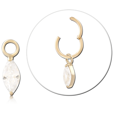 14K GOLD CHARM MARQUISE CHAMPAGNE GEM FACETED PRONG SET DROP