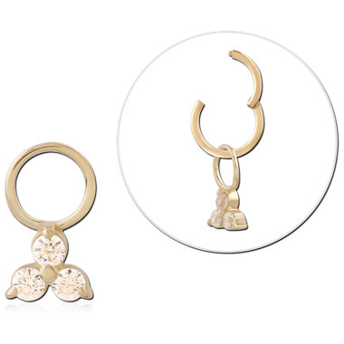 14K YELLOW GOLD CHARM TRIPLE ROUND GEM DANGLE WITH JUMP RING