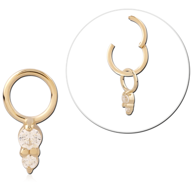 14K YELLOW GOLD CHARM THREE ROUND GEM DANGLE WITH JUMP RING