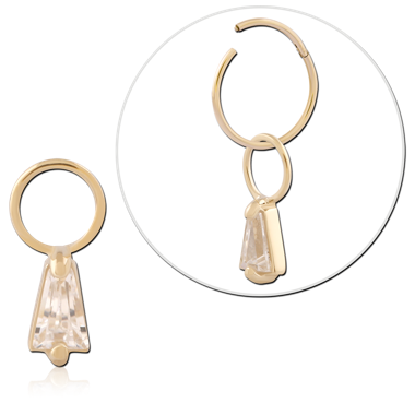 14K YELLOW GOLD CHARM TRAPEZOID FACETED CLEAR GEM DANGLE PENDANT