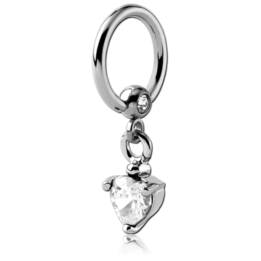 SURGICAL STEEL JEWELED BALL CLOSURE RING WITH PRONG SET HEART CHARM