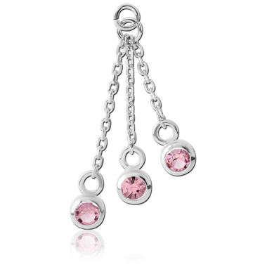 RHODIUM PLATED BRASS JEWELED CHARM - TRIPLE JEWEL