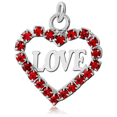 RHODIUM PLATED BRASS JEWELED CHARM - HEART