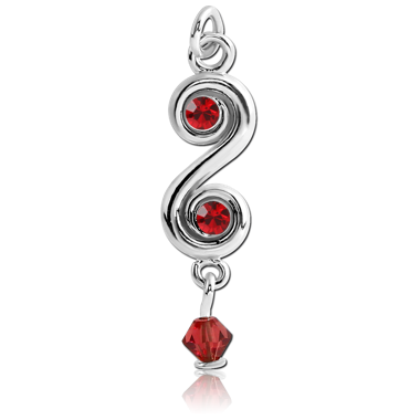 RHODIUM PLATED BRASS JEWELED CHARM - S WITH BEAD