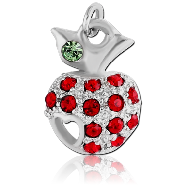 RHODIUM PLATED BRASS JEWELED CHARM - APPLE