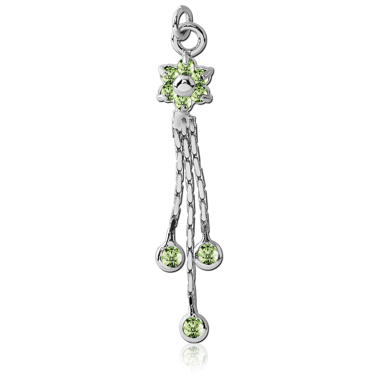 RHODIUM PLATED BRASS JEWELED CHARM - FLOWER DANGLING ROUNDS