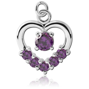 RHODIUM PLATED BRASS JEWELED CHARM - HEART