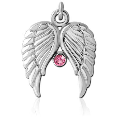 RHODIUM PLATED BRASS JEWELED CHARM - WINGS