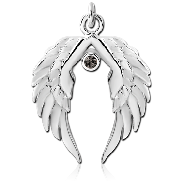 RHODIUM PLATED BRASS JEWELED CHARM - WINGS