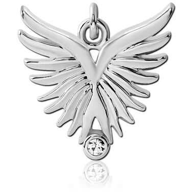 RHODIUM PLATED BRASS JEWELED CHARM - WINGS