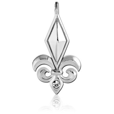 RHODIUM PLATED BRASS JEWELED CHARM - FLEUR DE LIS