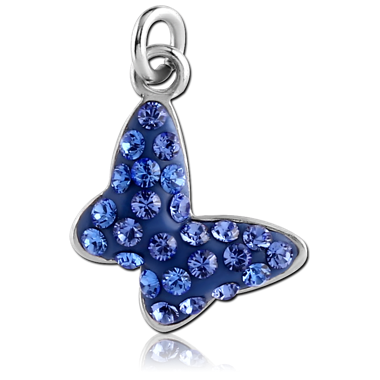 RHODIUM PLATED BRASS CRYSTALINE JEWELED CHARM - BUTTERFLY