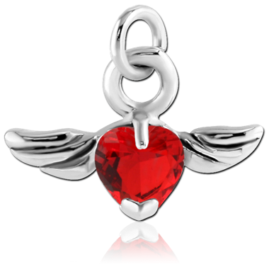 RHODIUM PLATED BRASS JEWELED WINGED HEART CHARM