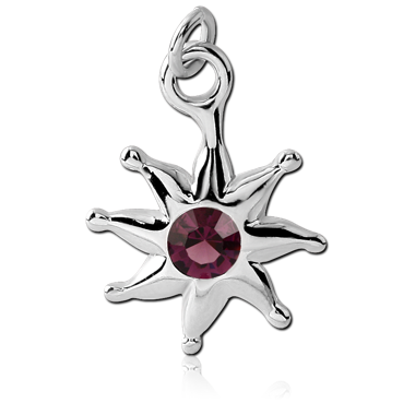 RHODIUM PLATED BRASS JEWELED SUN CHARM