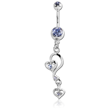 SURGICAL STEEL DOUBLE JEWELED NAVEL BANANA WITH HEART CHARM