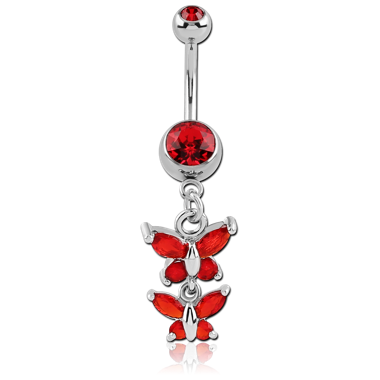 SURGICAL STEEL DOUBLE JEWELED NAVEL BANANA WITH BUTTERFLY CHARM