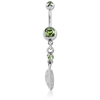 SURGICAL STEEL DOUBLE JEWELED NAVEL BANANA WITH FEATHER CHARM