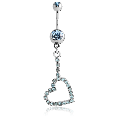 SURGICAL STEEL DOUBLE JEWELED HEART DANGLE NAVEL BANANA