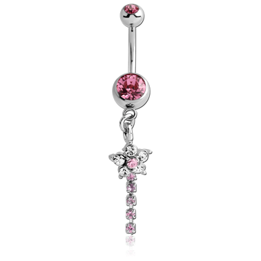 SURGICAL STEEL DOUBLE JEWELED NAVEL BANANA WITH FLOWER CHARM