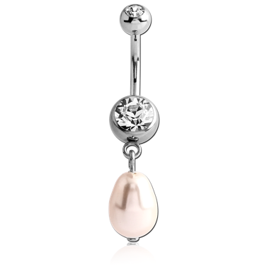 SURGICAL STEEL DOUBLE JEWELED NAVEL BANANA WITH SYNTHETIC PEARL CHARM