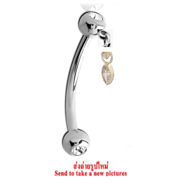316L GOLD PVD 18K COATED SURGICAL STEEL CURVED MICRO BARBELL CLEAR GEM WITH DANGLING